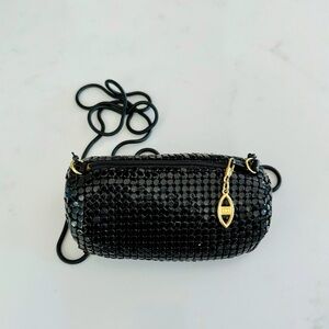 Vintage Black Micro Metal Tile Mesh Mini Roll Bag, Crossbody Cord Chain (Strap)
